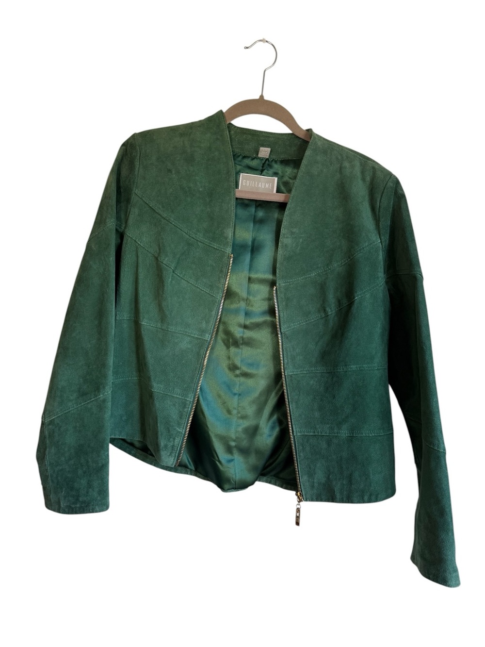 Guillaume Genuine Suede Leather Collarless Zip Front Jacket Emerald Green Size S - Picture 8 of 8